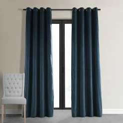 Best Sale ✨ Exclusive Fabrics EFF Midnight Blue Grommet Velvet Blackout Single Curtain (1 Panel) ❤️