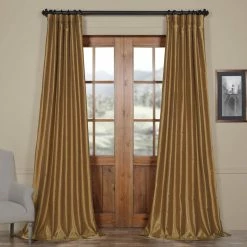 Cheapest 🛒 Exclusive Fabrics Ex. Fabrics Flax Gold Textured Silk Single Curtain (1 Panel) 🥰 -Exclusive Fabrics SHOP Ex. Fabrics Flax Gold Textured Silk Single Curtain 281 Panel29