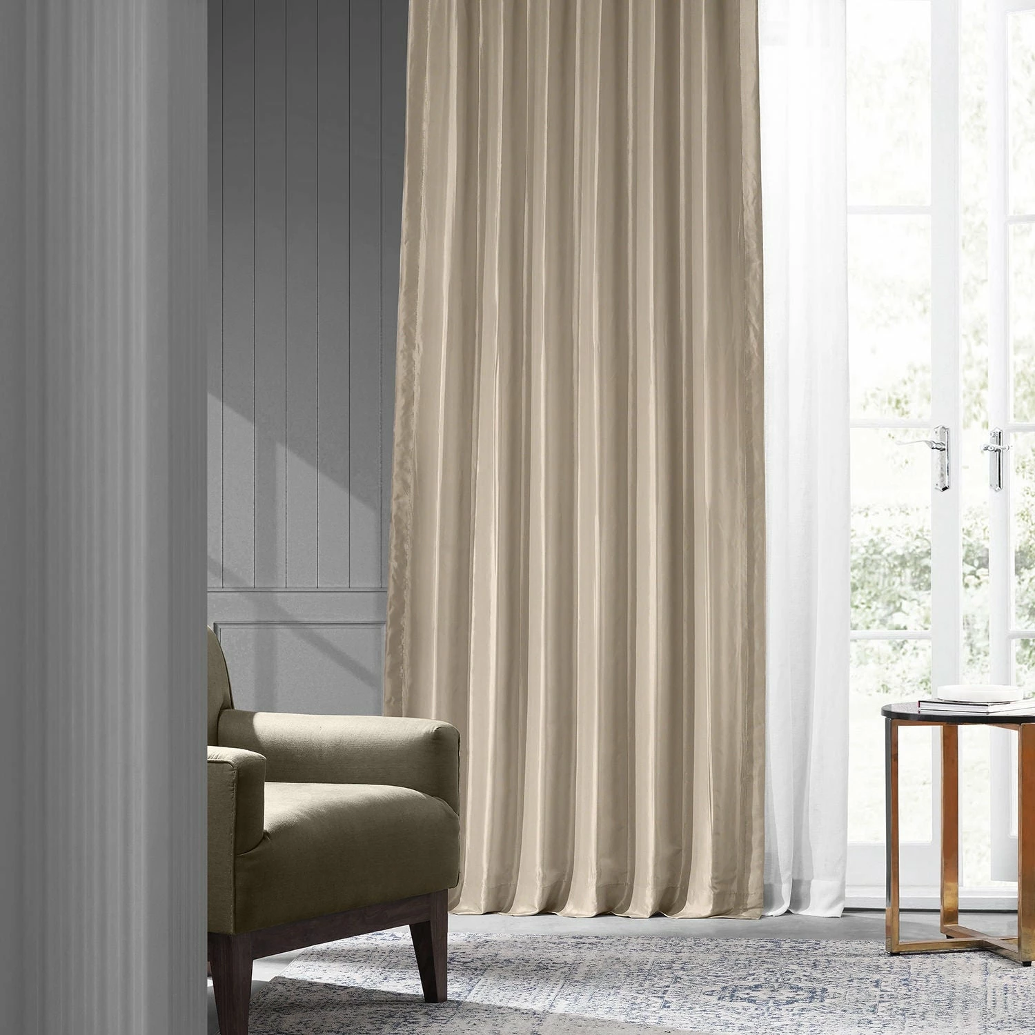Coupon ๐ Exclusive Fabrics Antique Beige Faux Silk Taffeta Curtain (1 Panel) โญ 4 Coupon ๐ Exclusive Fabrics Antique Beige Faux Silk Taffeta Curtain (1 Panel) โญ - Image 2