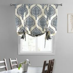 Deals ✨ Exclusive Fabrics Arabesque Printed Cotton Tie-Up Window Shade - 46 X 63 Arabesque Blue 🎉 -Exclusive Fabrics SHOP Exclusive Fabrics Arabesque Printed Cotton Tie Up Window Shade 2