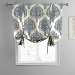 Deals ✨ Exclusive Fabrics Arabesque Printed Cotton Tie-Up Window Shade - 46 X 63 Arabesque Blue 🎉 -Exclusive Fabrics SHOP Exclusive Fabrics Arabesque Printed Cotton Tie Up Window Shade 3
