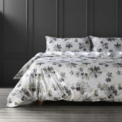 Discount 🎁 Exclusive Fabrics Blossom Neutral Cotton Percale Printed Reversible Duvet Cover Set 🔔