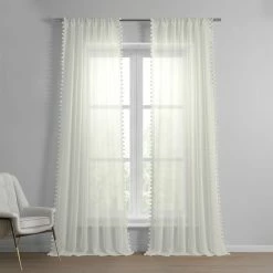Deals ⭐ Exclusive Fabrics Borla Patterned Faux Linen Sheer Curtain (1 Panel) Borla Off-white ⌛