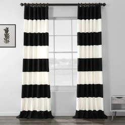 Cheap 😀 Exclusive Fabrics Cabana Cotton Horizontal Stripe 108-inch Curtain (1 Panel) Onyx Black & Offwhite 🎉 -Exclusive Fabrics SHOP Exclusive Fabrics Cabana Cotton Horizontal Stripe 108 inch Curtain Panel 32bc97b0 5d46 4db9 bd73 ed6631a88b60