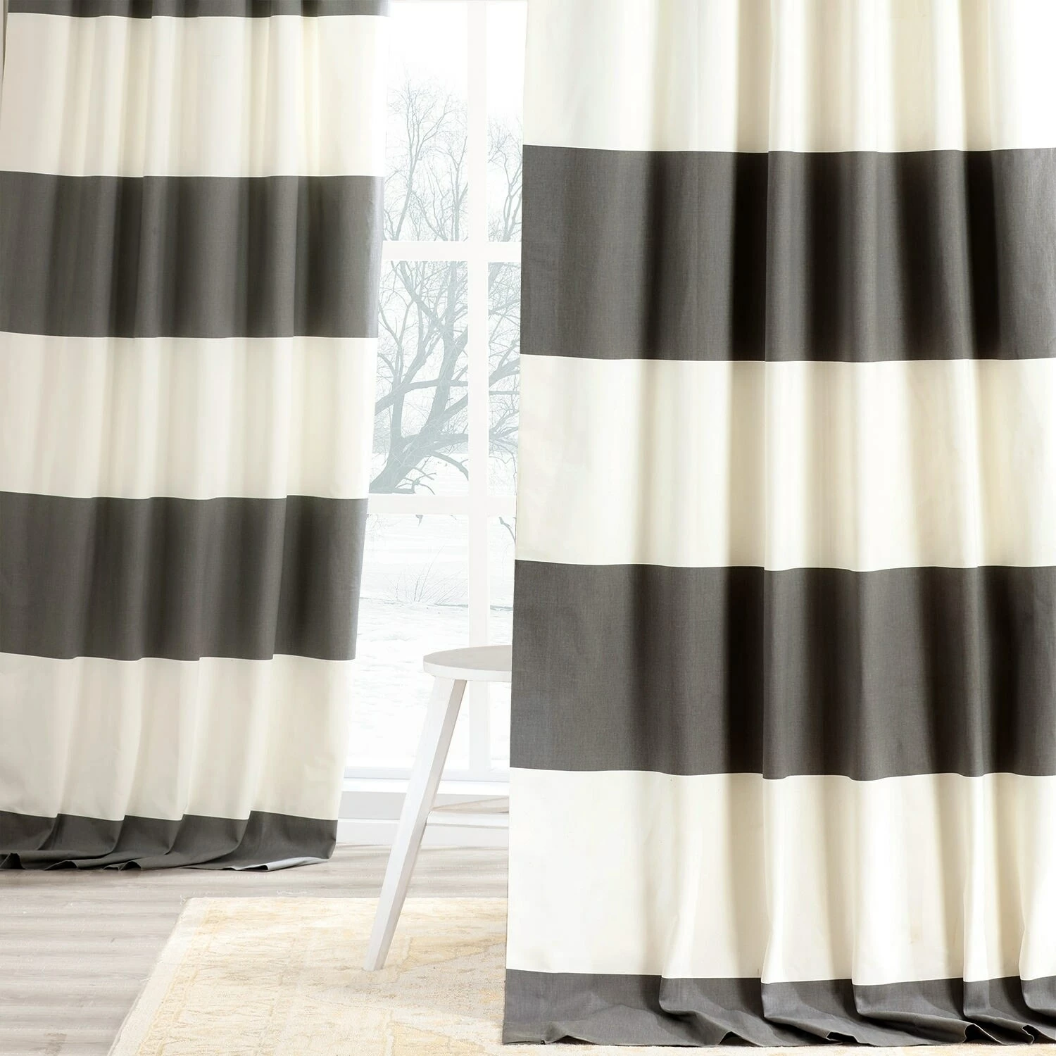 Hot Sale ⌛ Exclusive Fabrics Cabana Cotton Horizontal Stripe 120-inch Curtain (1 Panel) Slate Grey & Offwhite 🤩 4 Hot Sale ⌛ Exclusive Fabrics Cabana Cotton Horizontal Stripe 120-inch Curtain (1 Panel) Slate Grey & Offwhite 🤩 - Image 2