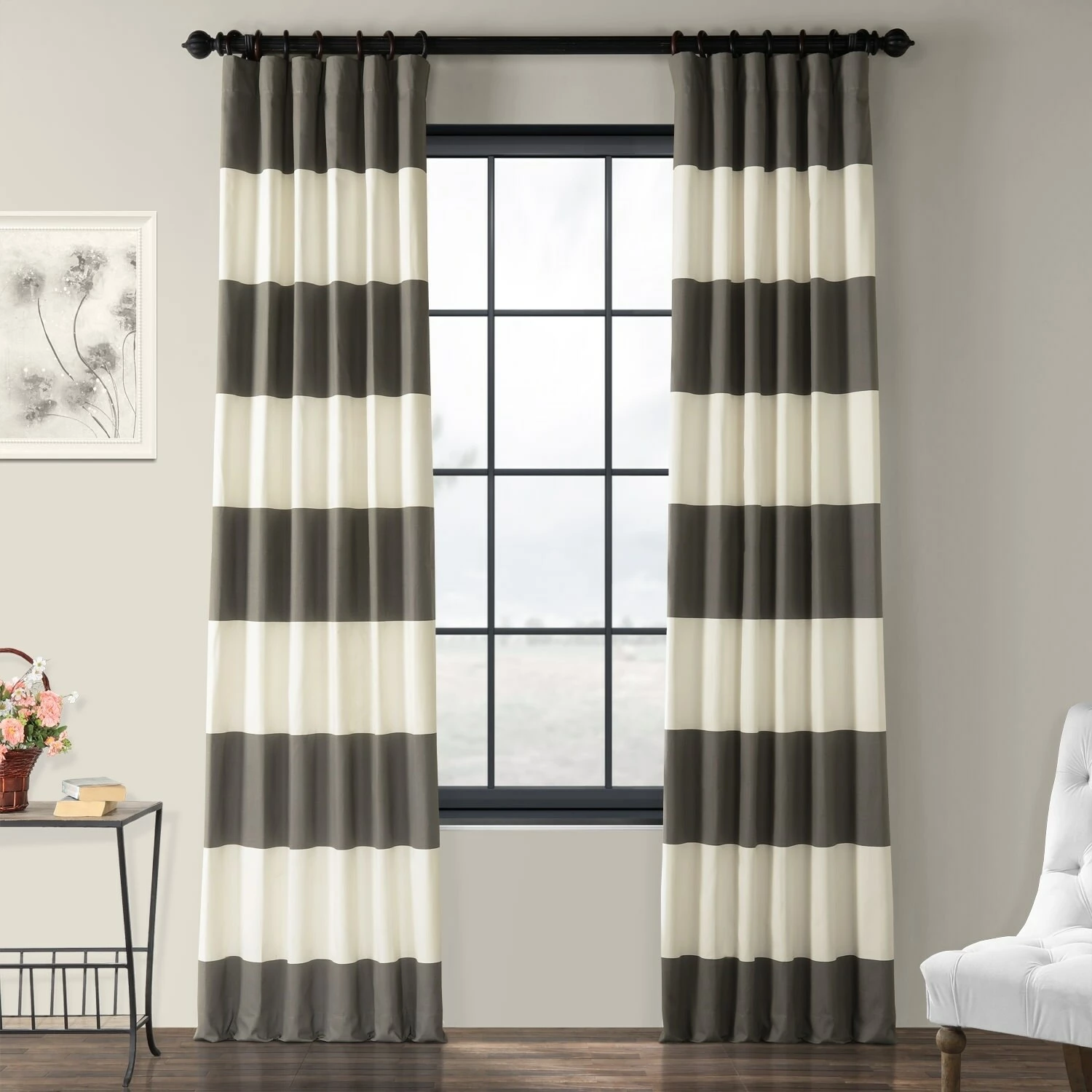 Hot Sale ⌛ Exclusive Fabrics Cabana Cotton Horizontal Stripe 120-inch Curtain (1 Panel) Slate Grey & Offwhite 🤩 9 Hot Sale ⌛ Exclusive Fabrics Cabana Cotton Horizontal Stripe 120-inch Curtain (1 Panel) Slate Grey & Offwhite 🤩 - Image 7