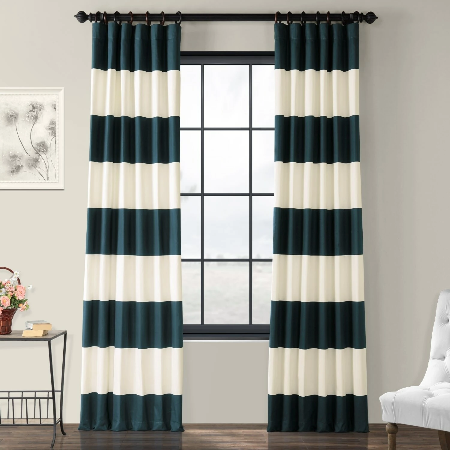 Hot Sale ⌛ Exclusive Fabrics Cabana Cotton Horizontal Stripe 120-inch Curtain (1 Panel) Slate Grey & Offwhite 🤩 8 Hot Sale ⌛ Exclusive Fabrics Cabana Cotton Horizontal Stripe 120-inch Curtain (1 Panel) Slate Grey & Offwhite 🤩 - Image 6