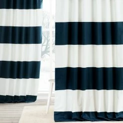 Best Pirce ๐คฉ Exclusive Fabrics Cabana Cotton Horizontal Stripe 84-inch Curtain (1 Panel) Dusk Blue & Offwhite ๐