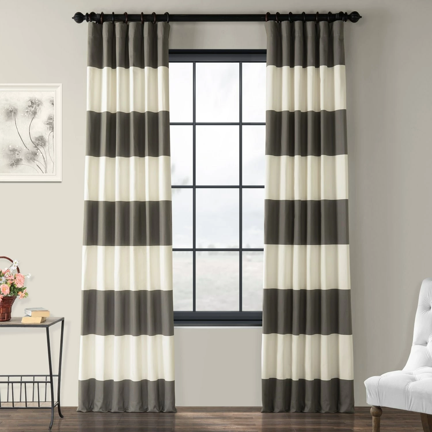 Buy 🔔 Exclusive Fabrics Cabana Cotton Horizontal Stripe 96-inch Curtain (1 Panel) Slate Grey & Offwhite ⭐ 9 Buy 🔔 Exclusive Fabrics Cabana Cotton Horizontal Stripe 96-inch Curtain (1 Panel) Slate Grey & Offwhite ⭐ - Image 7