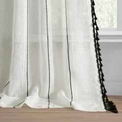 New 🛒 Exclusive Fabrics Campane Patterned Faux Linen Sheer Curtain (1 Panel) Campane Black 😍 -Exclusive Fabrics SHOP Exclusive Fabrics Campane Patterned Faux Linen Sheer Curtain 281 Panel29 6