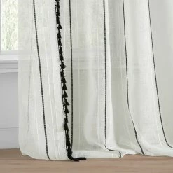 New 🛒 Exclusive Fabrics Campane Patterned Faux Linen Sheer Curtain (1 Panel) Campane Black 😍 -Exclusive Fabrics SHOP Exclusive Fabrics Campane Patterned Faux Linen Sheer Curtain 281 Panel29 8