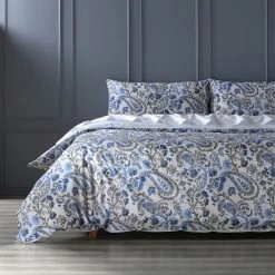 Best Pirce 🌟 Exclusive Fabrics Cheshire Blue Cotton Percale Printed Reversible Duvet Cover Set 🧨