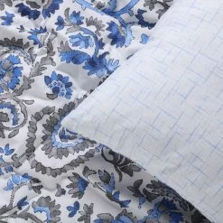 Best Pirce 🌟 Exclusive Fabrics Cheshire Blue Cotton Percale Printed Reversible Duvet Cover Set 🧨 -Exclusive Fabrics SHOP Exclusive Fabrics Cheshire Blue Cotton Percale Printed Reversible Duvet Cover Set 6