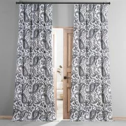 Outlet 💯 Exclusive Fabrics Edina Printed Cotton Hotel Blackout Curtain (1 Panel) Edina Blue ✔️ -Exclusive Fabrics SHOP Exclusive Fabrics Edina Printed Cotton Blackout Curtain Pair 282 Panels29 3