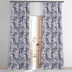 Outlet 💯 Exclusive Fabrics Edina Printed Cotton Hotel Blackout Curtain (1 Panel) Edina Blue ✔️ -Exclusive Fabrics SHOP Exclusive Fabrics Edina Printed Cotton Blackout Curtain Pair 282 Panels29 4