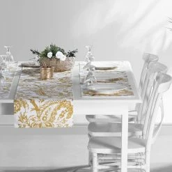 Outlet ⌛ Exclusive Fabrics Edina Printed Cotton Table Runner & Placemats Edina Yellow 🔔 -Exclusive Fabrics SHOP Exclusive Fabrics Edina Printed Cotton Table Runner 26 Placemats 6