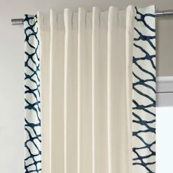 Deals 🧨 Exclusive Fabrics Ellis Solid Cotton Bordered Curtain (1 Panel) Ellis Blue 👏 -Exclusive Fabrics SHOP Exclusive Fabrics Ellis Solid Cotton Bordered Curtain 281 Panel29 5