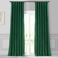 Discount ⌛ Exclusive Fabrics Emerald Green Faux Silk Taffeta Curtain (1 Panel) 😉