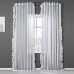 Discount 🥰 Exclusive Fabrics Faux Linen Ruffle Sheer Curtain (1 Panel) Nickel 👍