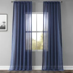 Best Pirce 👍 Exclusive Fabrics Faux Linen Sheer Curtain (1 Panel) Blue Lapis 🌟