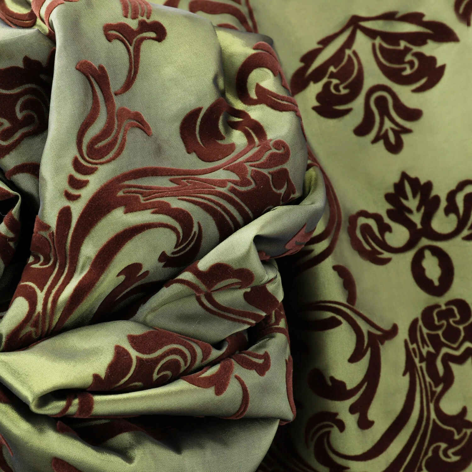 Brand new 😀 Exclusive Fabrics Firenze Fern Flocked Faux Silk Curtain (1 Panel) Firenze Green & Brown ❤️ 8 Brand new 😀 Exclusive Fabrics Firenze Fern Flocked Faux Silk Curtain (1 Panel) Firenze Green & Brown ❤️ - Image 6