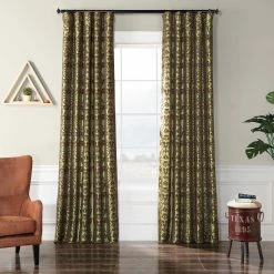 Brand new 😀 Exclusive Fabrics Firenze Fern Flocked Faux Silk Curtain (1 Panel) Firenze Green & Brown ❤️