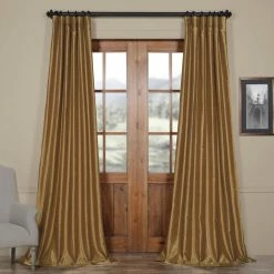 Cheapest 🛒 Exclusive Fabrics Ex. Fabrics Flax Gold Textured Silk Single Curtain (1 Panel) 🥰