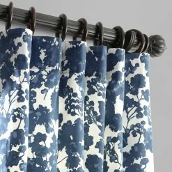 Deals 🤩 Exclusive Fabrics Fleur Cotton Printed Single Curtain Panel (1 Panel) Fleur Blue ⭐ -Exclusive Fabrics SHOP Exclusive Fabrics Fleur Blue Cotton Printed Single Curtain Panel 2