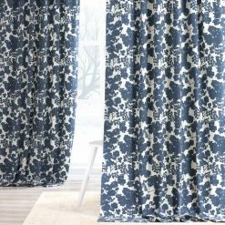 Deals 🤩 Exclusive Fabrics Fleur Cotton Printed Single Curtain Panel (1 Panel) Fleur Blue ⭐