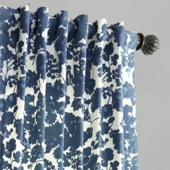 Deals 🤩 Exclusive Fabrics Fleur Cotton Printed Single Curtain Panel (1 Panel) Fleur Blue ⭐ -Exclusive Fabrics SHOP Exclusive Fabrics Fleur Blue Cotton Printed Single Curtain Panel 4