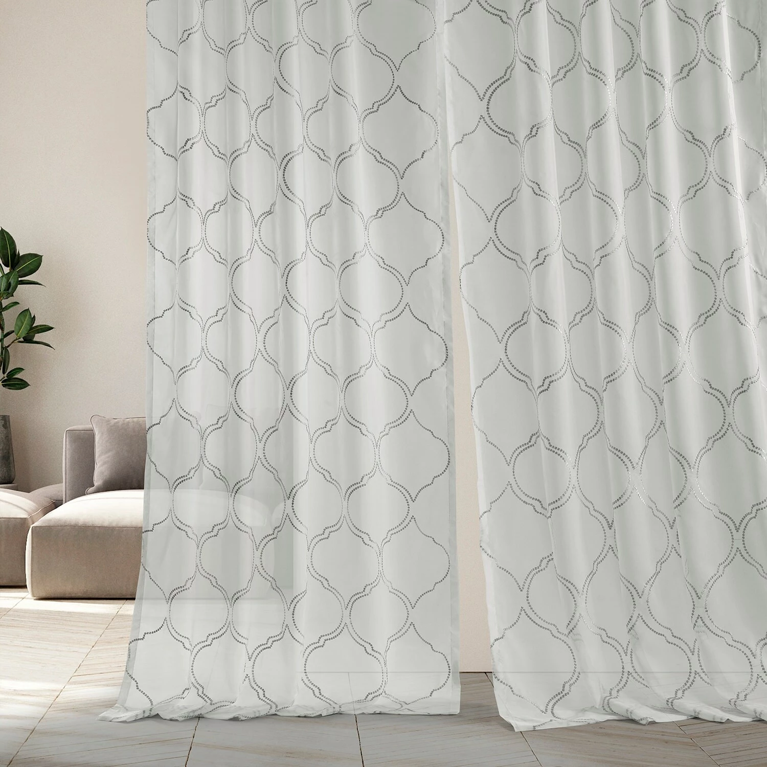 Wholesale 🛒 Exclusive Fabrics Florentina Silver Embroidered Sheer Curtain (1 Panel) 😉 4 Wholesale 🛒 Exclusive Fabrics Florentina Silver Embroidered Sheer Curtain (1 Panel) 😉 - Image 2