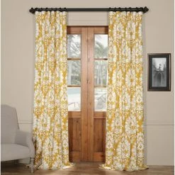 Best Sale 🧨 Exclusive Fabrics Lacuna Cotton Printed Curtain (1 Panel) Yellow ✔️