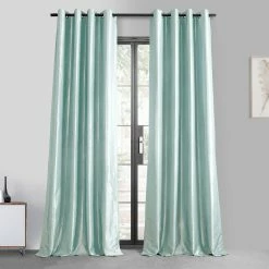 Promo 🥰 Exclusive Fabrics Grommet Blackout Faux Silk Taffeta Curtain (1 Panel) Robin's Egg 🔔