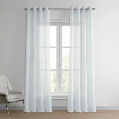 Buy ⌛ Exclusive Fabrics Grommet Solid Faux-linen Sheer Curtain (1 Panel) Aspen White ❤️