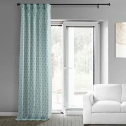 New 🎉 Exclusive Fabrics Honeycomb Ripple Printed Cotton Curtain (1 Panel) Honeycomb Ripple Aqua 👍 -Exclusive Fabrics SHOP Exclusive Fabrics Honeycomb Ripple Printed Cotton Curtain Panel 2