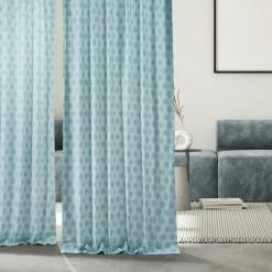 New 🎉 Exclusive Fabrics Honeycomb Ripple Printed Cotton Curtain (1 Panel) Honeycomb Ripple Aqua 👍 -Exclusive Fabrics SHOP Exclusive Fabrics Honeycomb Ripple Printed Cotton Curtain Panel 3