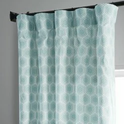 New 🎉 Exclusive Fabrics Honeycomb Ripple Printed Cotton Curtain (1 Panel) Honeycomb Ripple Aqua 👍 -Exclusive Fabrics SHOP Exclusive Fabrics Honeycomb Ripple Printed Cotton Curtain Panel 4