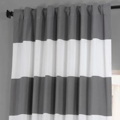 Hot Sale 🛒 Exclusive Fabrics Horizontal Stripe Cotton Hotel Blackout Curtain (1 Panel) Slate Grey & Offwhite ⭐ -Exclusive Fabrics SHOP Exclusive Fabrics Horizontal Stripe Cotton Blackout Curtain Pair 282 Panels29 3