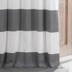 Hot Sale 🛒 Exclusive Fabrics Horizontal Stripe Cotton Hotel Blackout Curtain (1 Panel) Slate Grey & Offwhite ⭐ -Exclusive Fabrics SHOP Exclusive Fabrics Horizontal Stripe Cotton Blackout Curtain Pair 282 Panels29 4