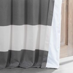 Hot Sale 🛒 Exclusive Fabrics Horizontal Stripe Cotton Hotel Blackout Curtain (1 Panel) Slate Grey & Offwhite ⭐ -Exclusive Fabrics SHOP Exclusive Fabrics Horizontal Stripe Cotton Blackout Curtain Pair 282 Panels29 6