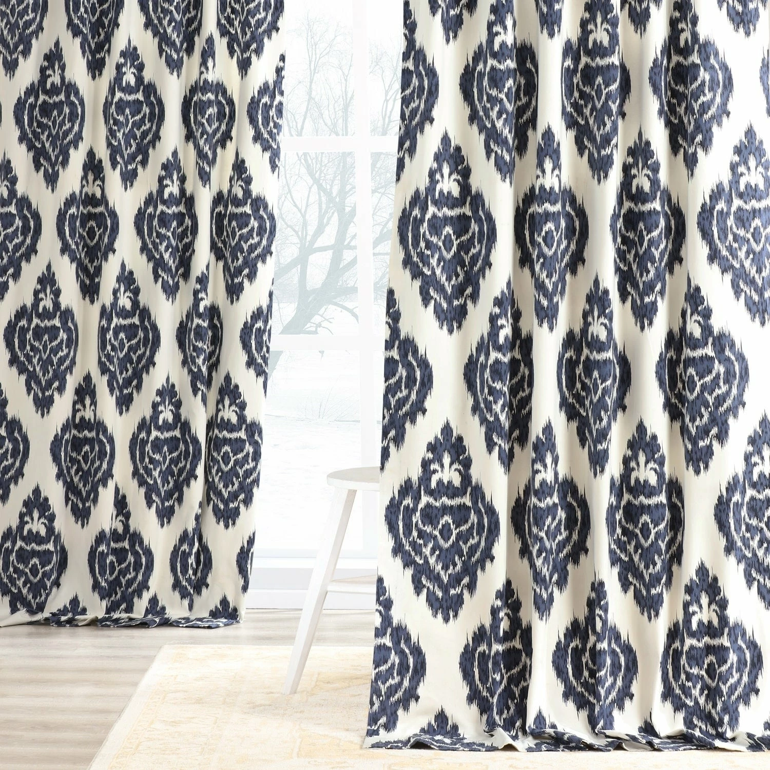 Brand new 🔥 Exclusive Fabrics Ikat Blue Printed Cotton Curtain (1 Panel) 🤩 3 Brand new 🔥 Exclusive Fabrics Ikat Blue Printed Cotton Curtain (1 Panel) 🤩