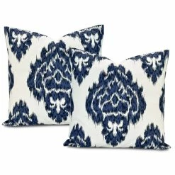 Brand new 😀 Exclusive Fabrics Ikat Blue/ White Cotton Pillow Cover (Set Of 2) 🧨