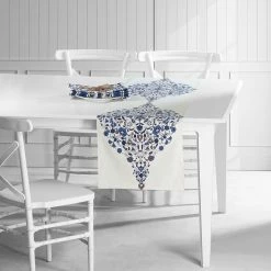 Buy 🌟 Exclusive Fabrics Kerala Blue Printed Cotton Table Runner & Placemats ⌛ -Exclusive Fabrics SHOP Exclusive Fabrics Kerala Blue Printed Cotton Table Runner 26 Placemats 2