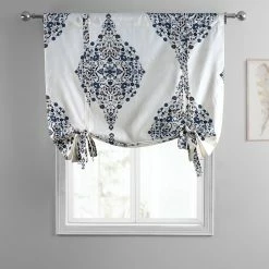 Best Sale 😉 Exclusive Fabrics Kerala Printed Cotton Tie-Up Window Shade - 46 X 63 Kerala Blue 🎉 -Exclusive Fabrics SHOP Exclusive Fabrics Kerala Printed Cotton Tie Up Window Shade 10
