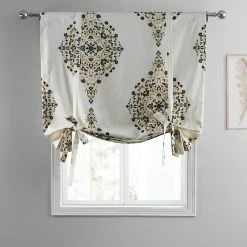 Best Sale 😉 Exclusive Fabrics Kerala Printed Cotton Tie-Up Window Shade - 46 X 63 Kerala Blue 🎉 -Exclusive Fabrics SHOP Exclusive Fabrics Kerala Printed Cotton Tie Up Window Shade 4