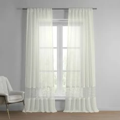 Best Sale 😀 Exclusive Fabrics Lacy Daisy Patterned Faux Linen Sheer Curtain (1 Panel) Lacy Daisy Off-white 🎁