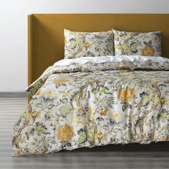 Best Pirce 💯 Exclusive Fabrics Larkspur Gold Cotton Double Slub Linen Weave Reversible Duvet Set 😉
