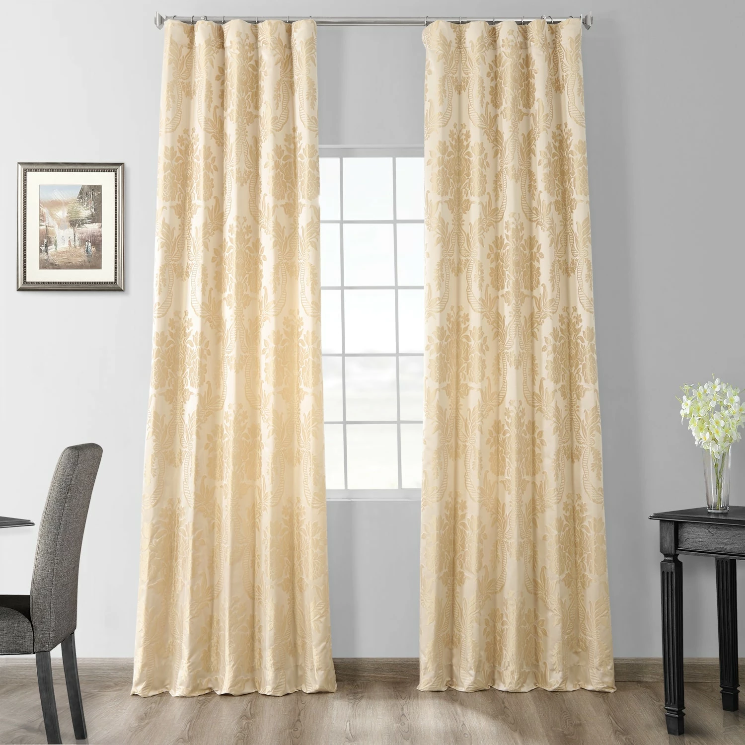 Outlet 🛒 Exclusive Fabrics Magdelena Champaign/Beige Faux Silk Jacquard Curtain (1 Panel) ⌛ 3 Outlet 🛒 Exclusive Fabrics Magdelena Champaign/Beige Faux Silk Jacquard Curtain (1 Panel) ⌛