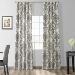 Promo 😀 Exclusive Fabrics Magdelena Silver Faux Silk Jacquard Curtain Panel Magdelena Silver/blue ❤️