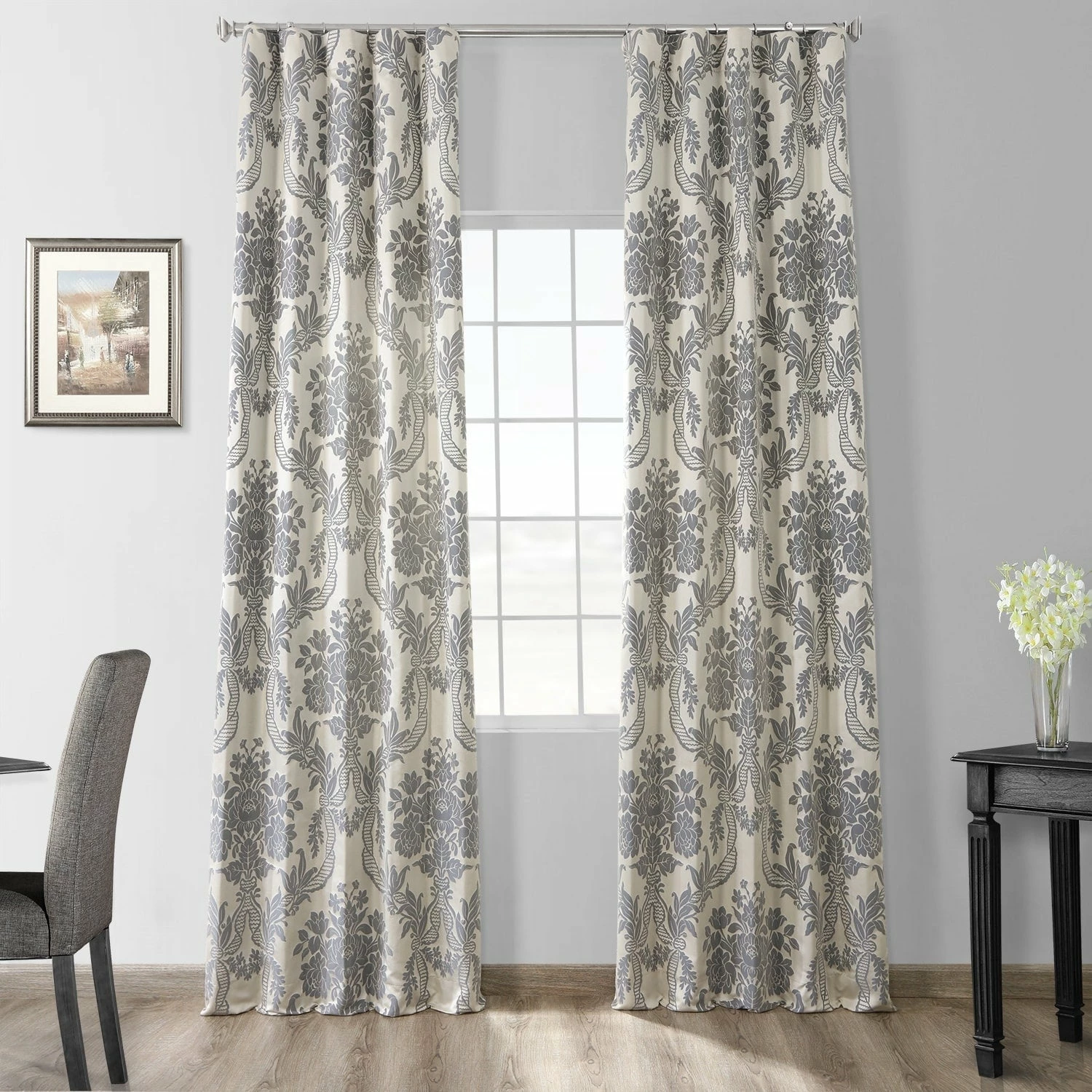 Promo 😀 Exclusive Fabrics Magdelena Silver Faux Silk Jacquard Curtain Panel Magdelena Silver/blue ❤️ 3 Promo 😀 Exclusive Fabrics Magdelena Silver Faux Silk Jacquard Curtain Panel Magdelena Silver/blue ❤️